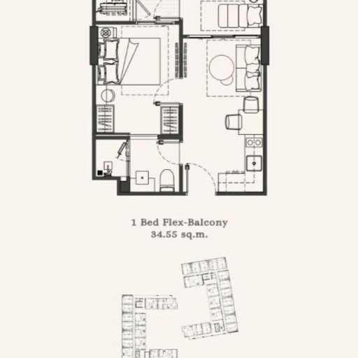 The GENS by Botanica, Односпальные квартиры - от 34 м² до 47 м²
