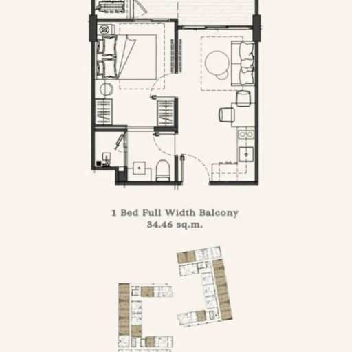 The GENS by Botanica, Односпальные квартиры - от 34 м² до 47 м²